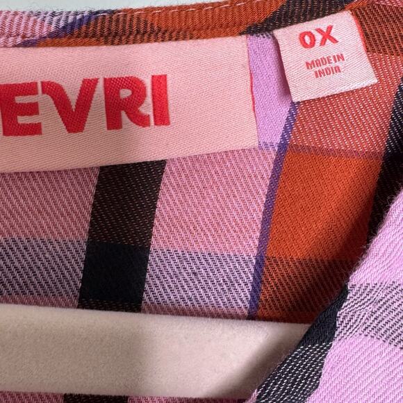 EVRI Plaid Plus Size Bell Sleeve Tiered Blouse Top Size 0X NWT - Picture 7 of 8